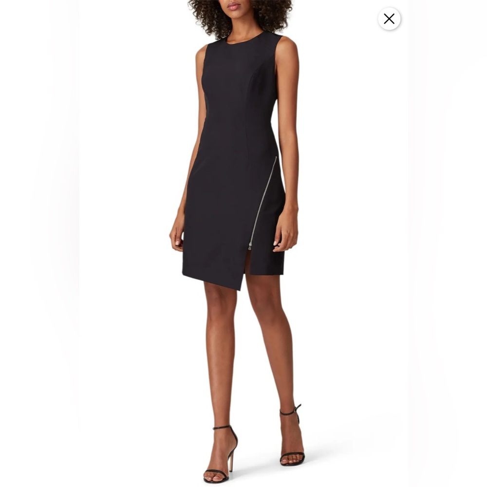Milly Sleeveless Crew Neck Gold Zipper-Detail Black Sheath Dress Sz 2 Cocktail